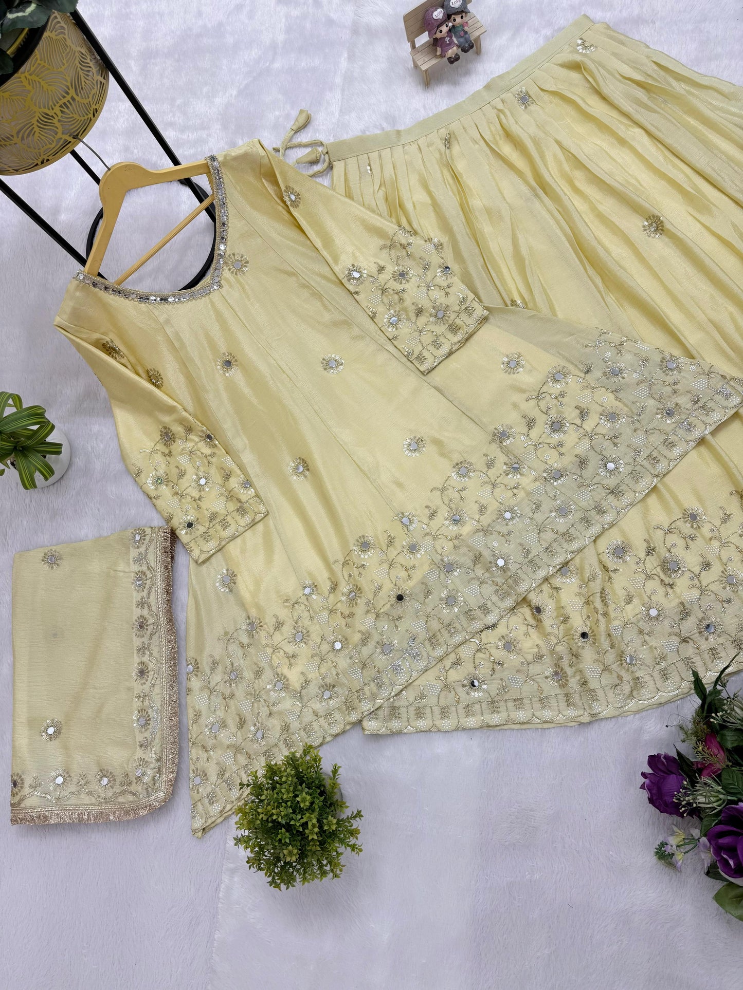REAL MIRROR AND BEADS WORK LEHENGA