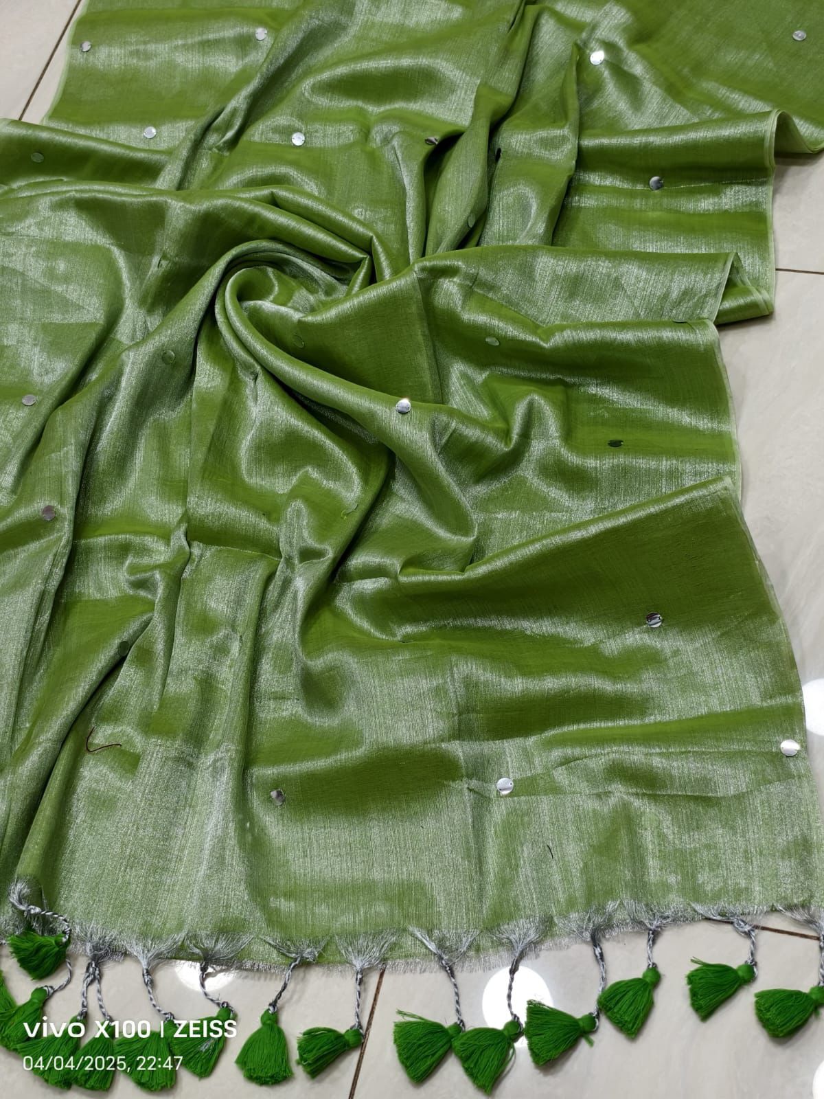 VIRAL RAGA TISSUE SAREE - OLIVE GREEN