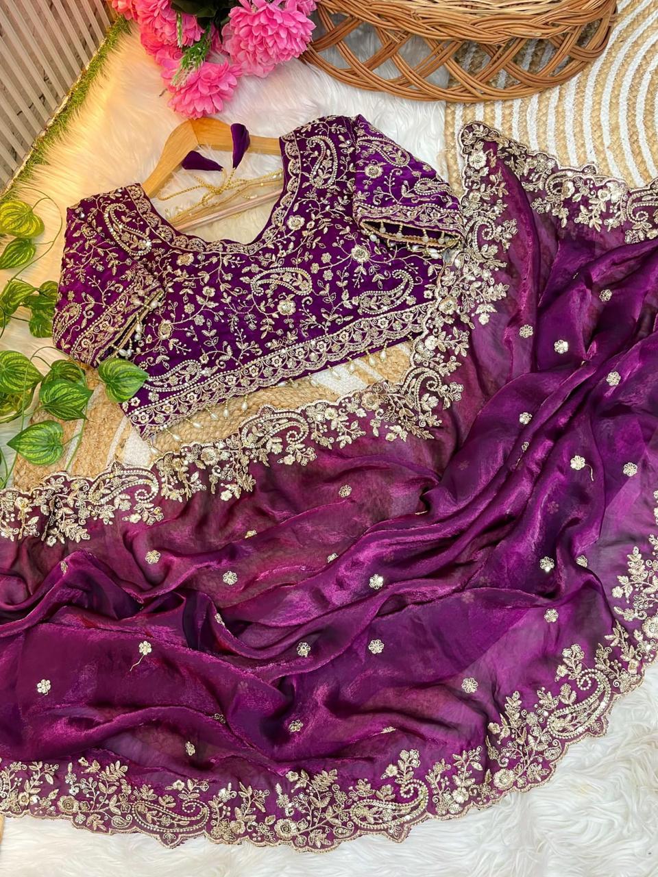 DESIGNER FENDY SATIN SAREE - PURPLE