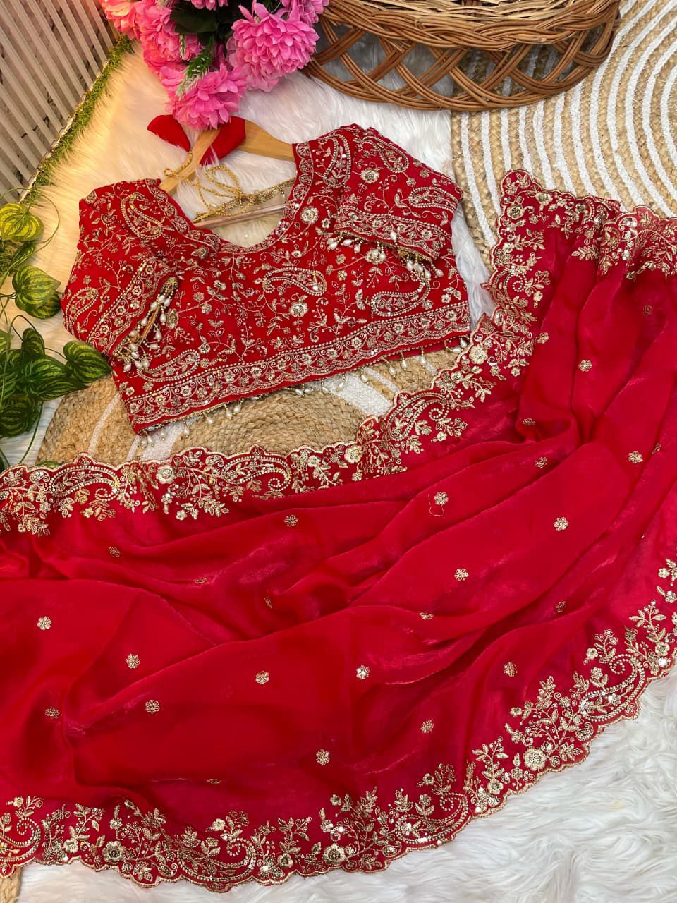 FENDY SATIN SAREE - Royal Red Elegance