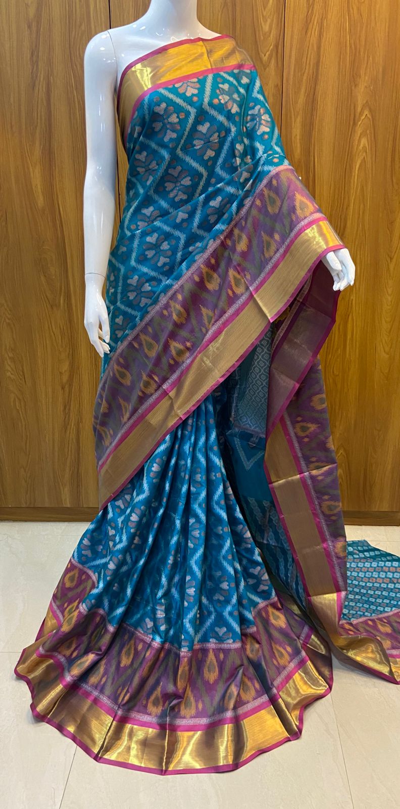PATOLA COTTON SAREE - BLUE