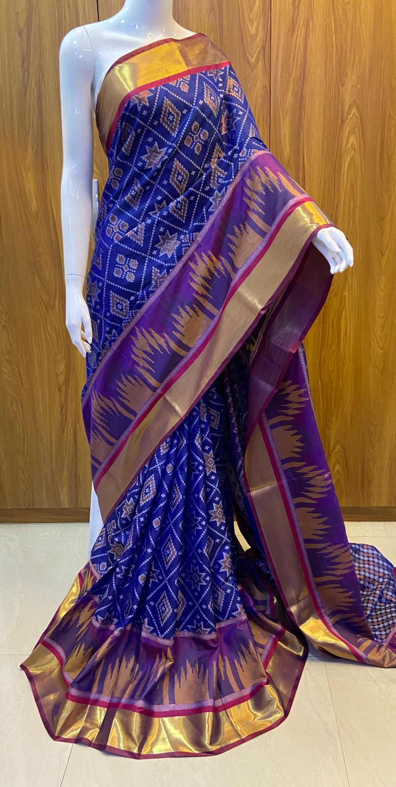 PATOLA COTTON SAREE - ROYAL BLUE