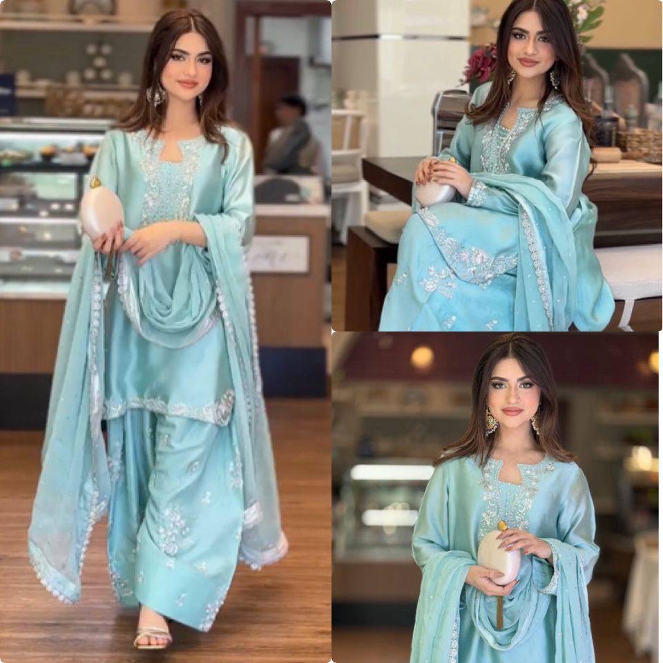DESIGNER GLASS SATIN TOP WITH FARSHI PALAZZO SET