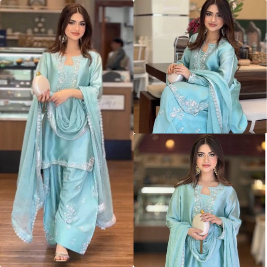 DESIGNER GLASS SATIN TOP WITH FARSHI PALAZZO SET