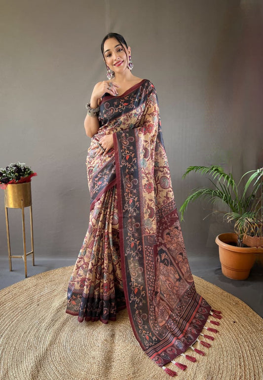 The Mayuri Collection | Hand-Picked Digital Kalamkari Cotton Saree