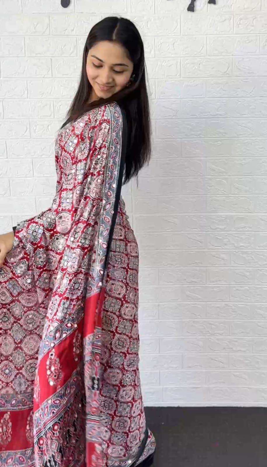Mirror Work Satin Saree – Royal Partywear Elegance