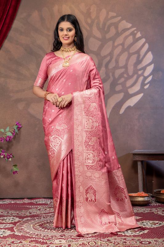 UrbanAdaa Premium Soft Silk Satin Saree with Banarasi Zari Weaving