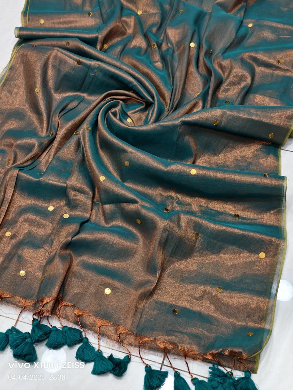 VIRAL RAGA TISSUE SAREE - TEALGREEN