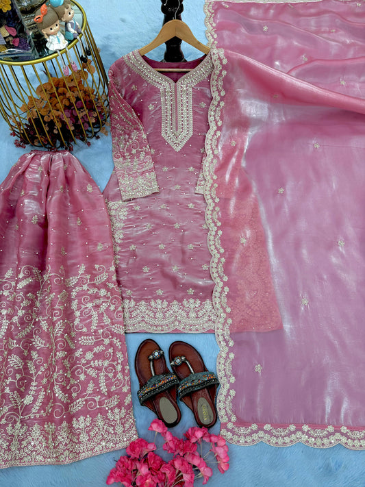 PREMIUM DESIGNER READYMADE TOP PLAZZO - PINK