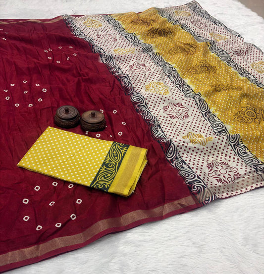 SOFT MULMUL COTTON IKKAT PRINT SAREE