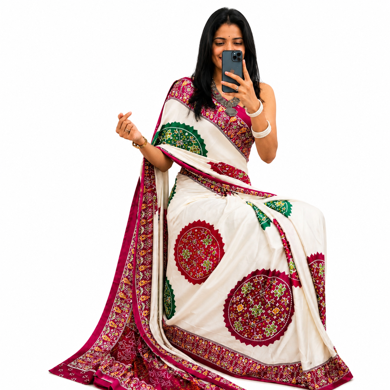 Urbanadaa Gaji Modal Satin Saree – Heritage-Inspired Circular Motif Traditional Saree for Women