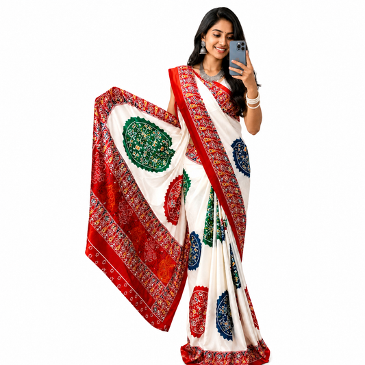 Urbanadaa Gaji Modal Satin Saree – Heritage-Inspired Circular Motif Traditional Saree for Women