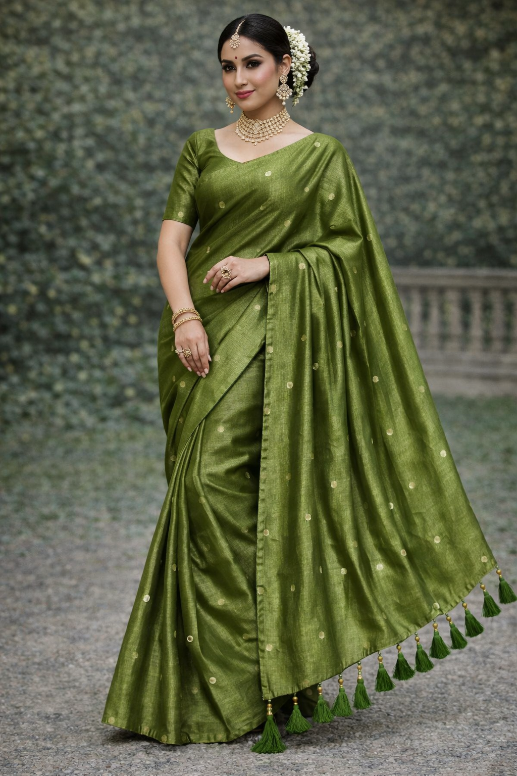 VIRAL RAGA TISSUE SAREE - OLIVE GREEN