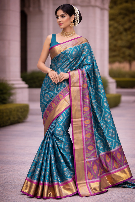 PATOLA COTTON SAREE - BLUE