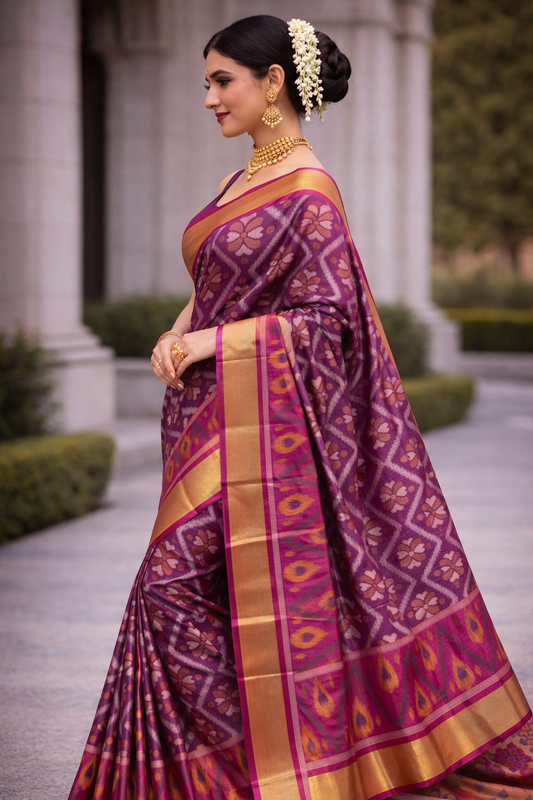 PATOLA COTTON SAREE - PURPLE