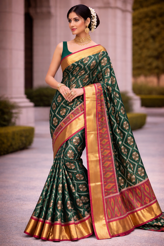 PATOLA COTTON SAREE - GREEN