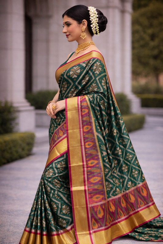 PATOLA COTTON SAREE - GREEN