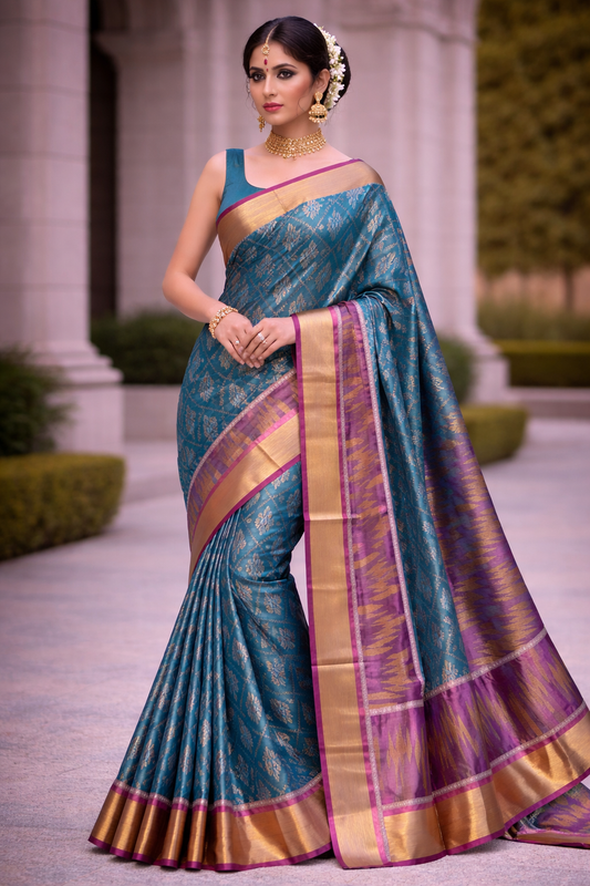 PATOLA COTTON SAREE - BLUE