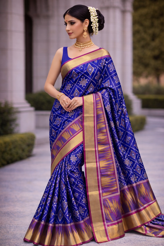 PATOLA COTTON SAREE - ROYAL BLUE