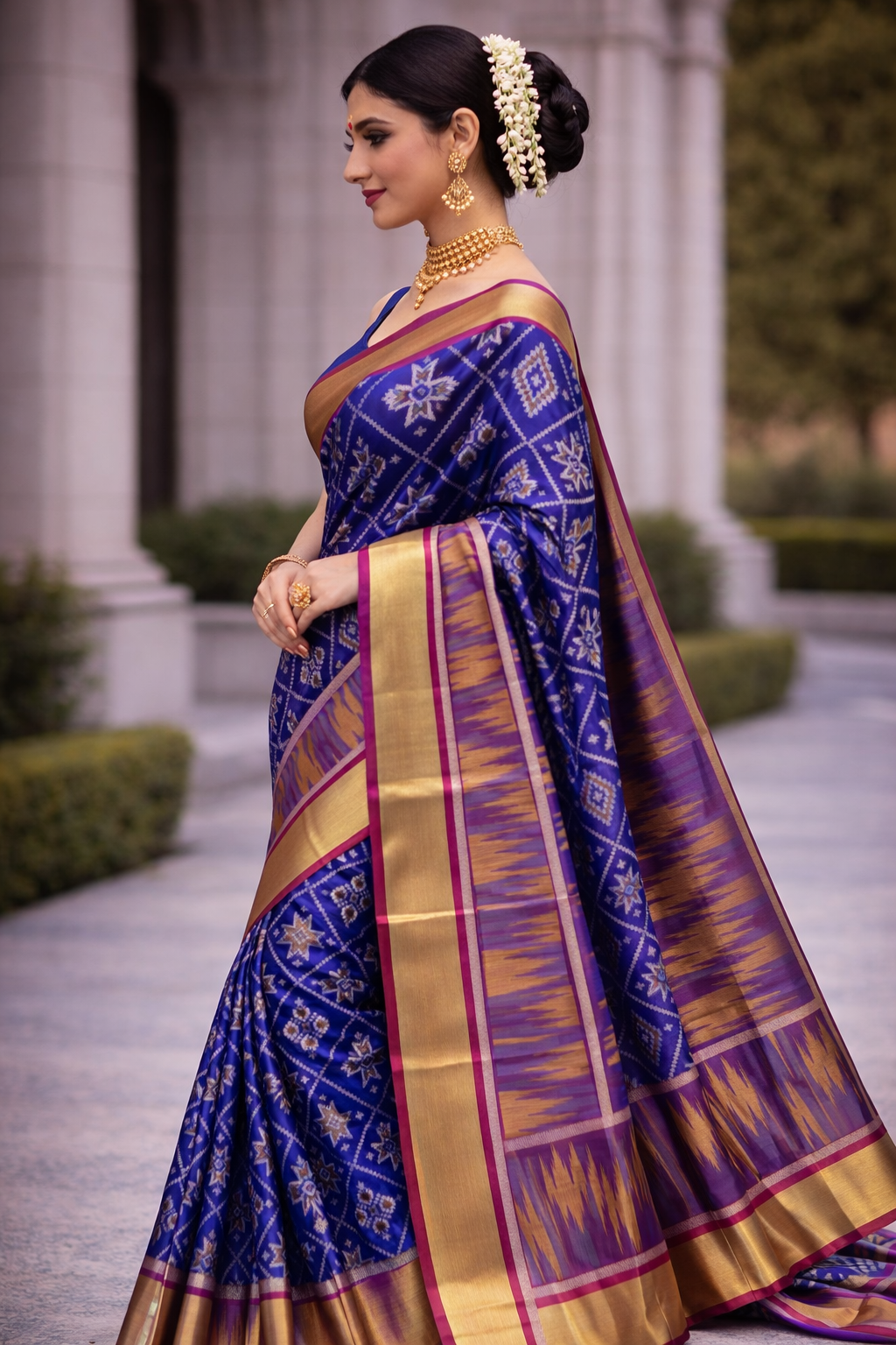PATOLA COTTON SAREE - ROYAL BLUE