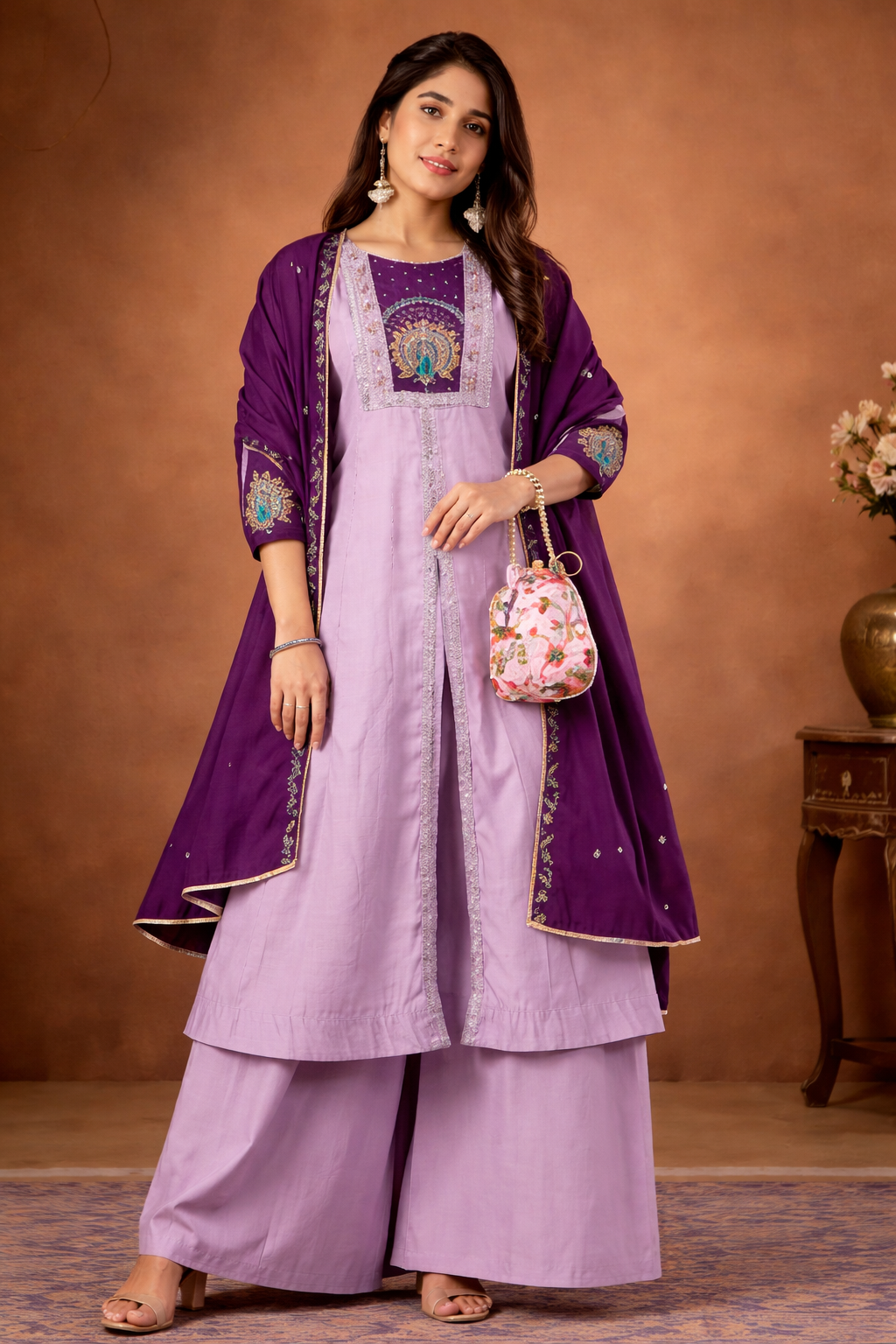 DESIGNER ANARKALI KURTI SET WITH PALAZZO AND DUPATTA