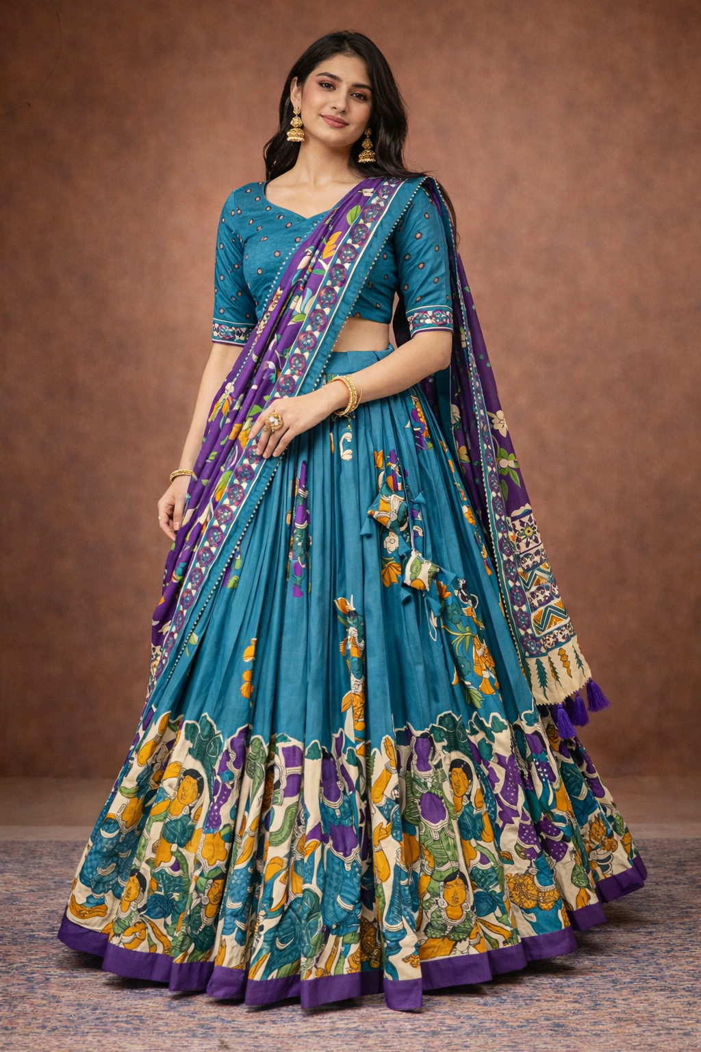 TUSSAR SILK KALAMKARI LEHENGA CHOLI