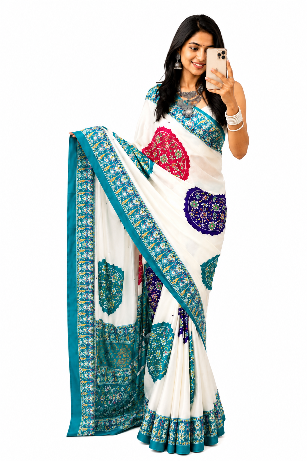 Urbanadaa Gaji Modal Satin Saree – Heritage-Inspired Circular Motif Traditional Saree for Women