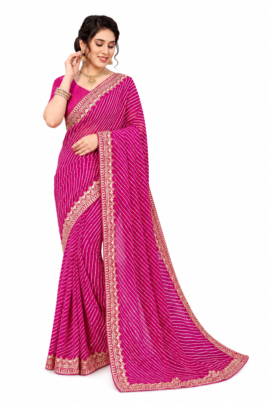 Urbanadaa Lahriya Printed Georgette Saree for Women with Elegant Embroidery Lace and Banglori Silk Blouse