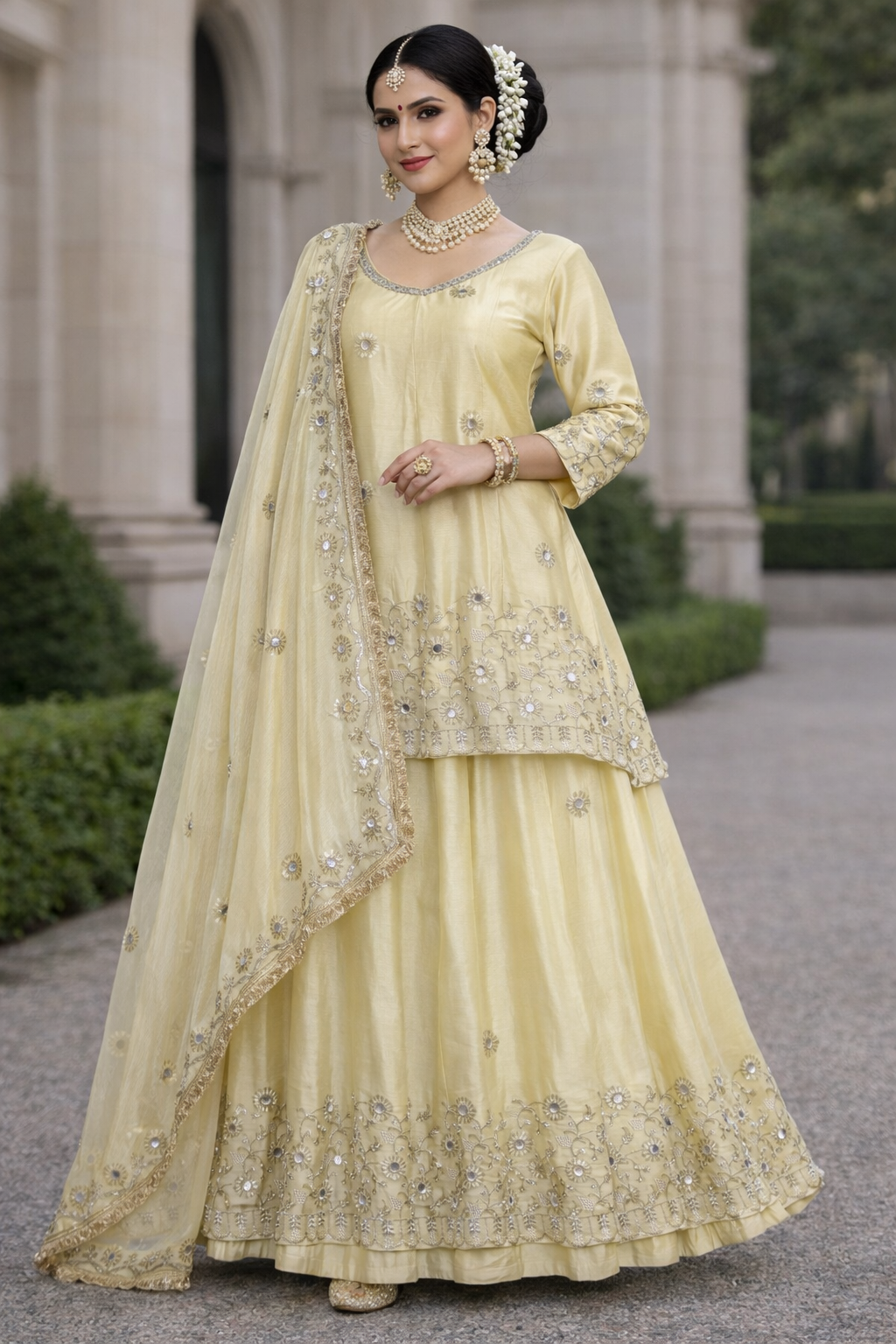 REAL MIRROR AND BEADS WORK LEHENGA