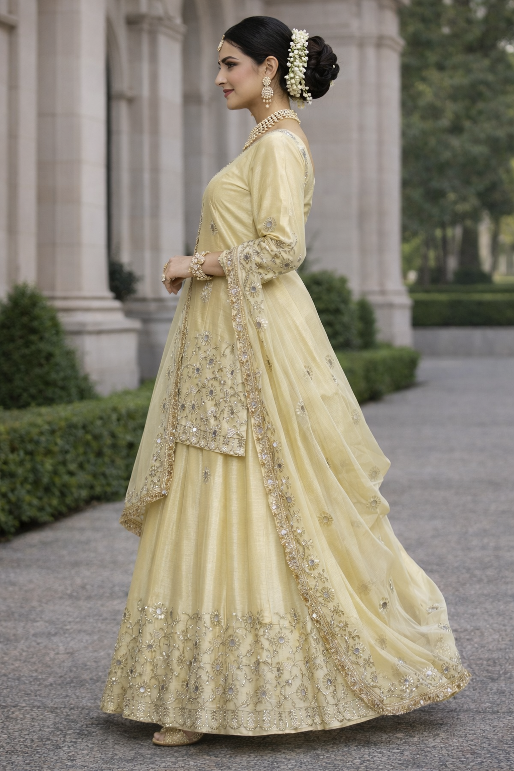 REAL MIRROR AND BEADS WORK LEHENGA