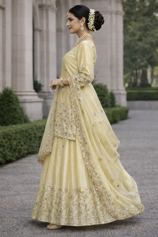 REAL MIRROR AND BEADS WORK LEHENGA
