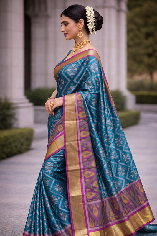 PATOLA COTTON SAREE - BLUE
