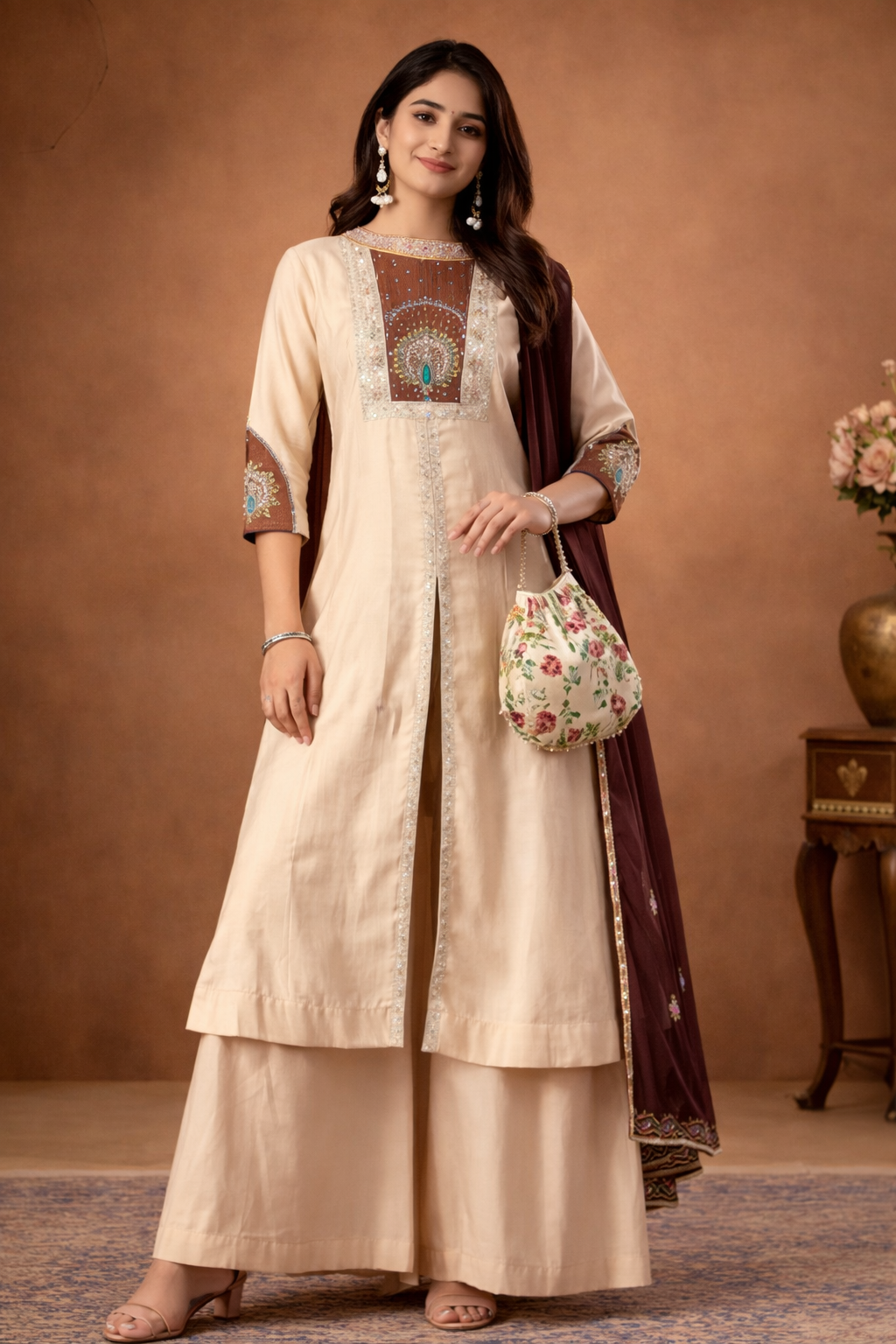 DESIGNER ANARKALI KURTI SET WITH PALAZZO AND DUPATTA