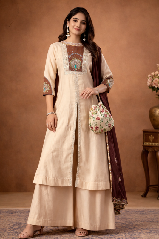 DESIGNER ANARKALI KURTI SET WITH PALAZZO AND DUPATTA