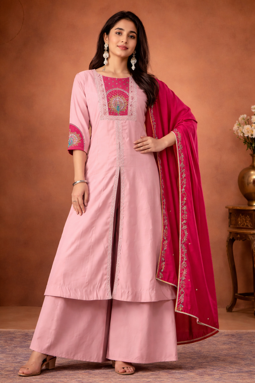 DESIGNER ANARKALI KURTI SET WITH PALAZZO AND DUPATTA