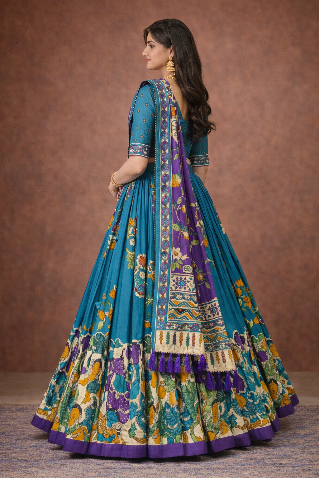 TUSSAR SILK KALAMKARI LEHENGA CHOLI