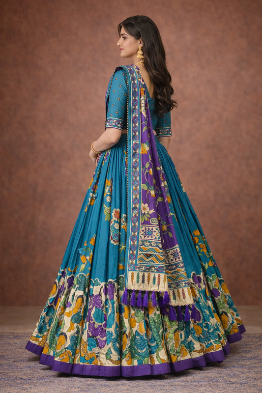 TUSSAR SILK KALAMKARI LEHENGA CHOLI