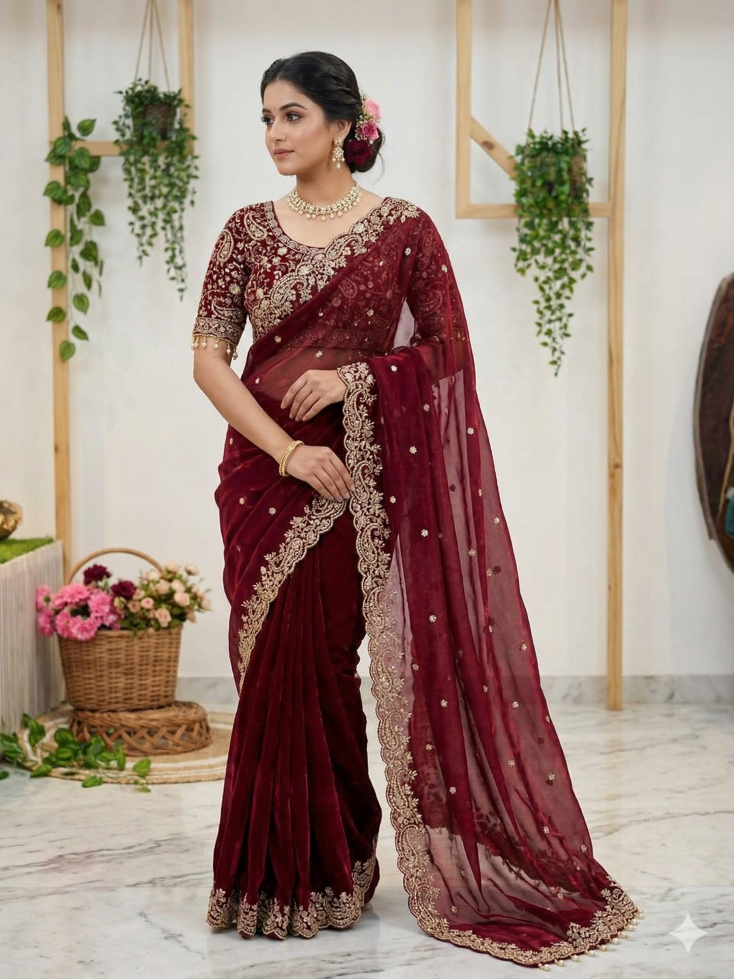 DESIGNER FENDY SATIN SAREE - MAROON