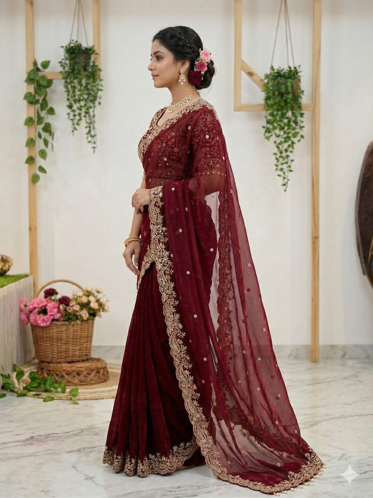 DESIGNER FENDY SATIN SAREE - MAROON