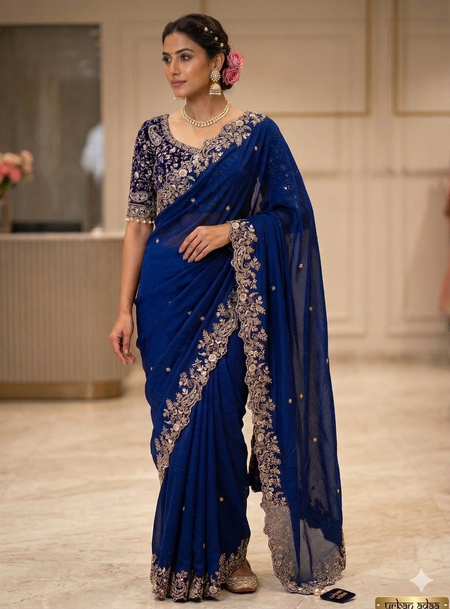 DESIGNER FENDY SATIN SAREE - ROYAL BLUE