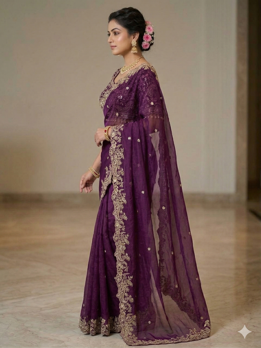 DESIGNER FENDY SATIN SAREE - PURPLE