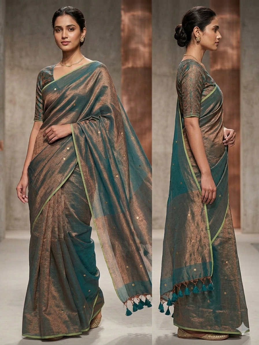 VIRAL RAGA TISSUE SAREE - TEALGREEN