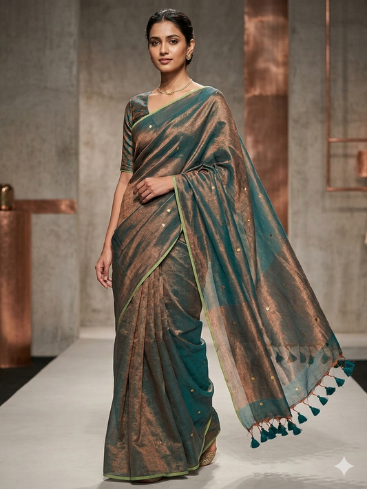 VIRAL RAGA TISSUE SAREE - TEALGREEN