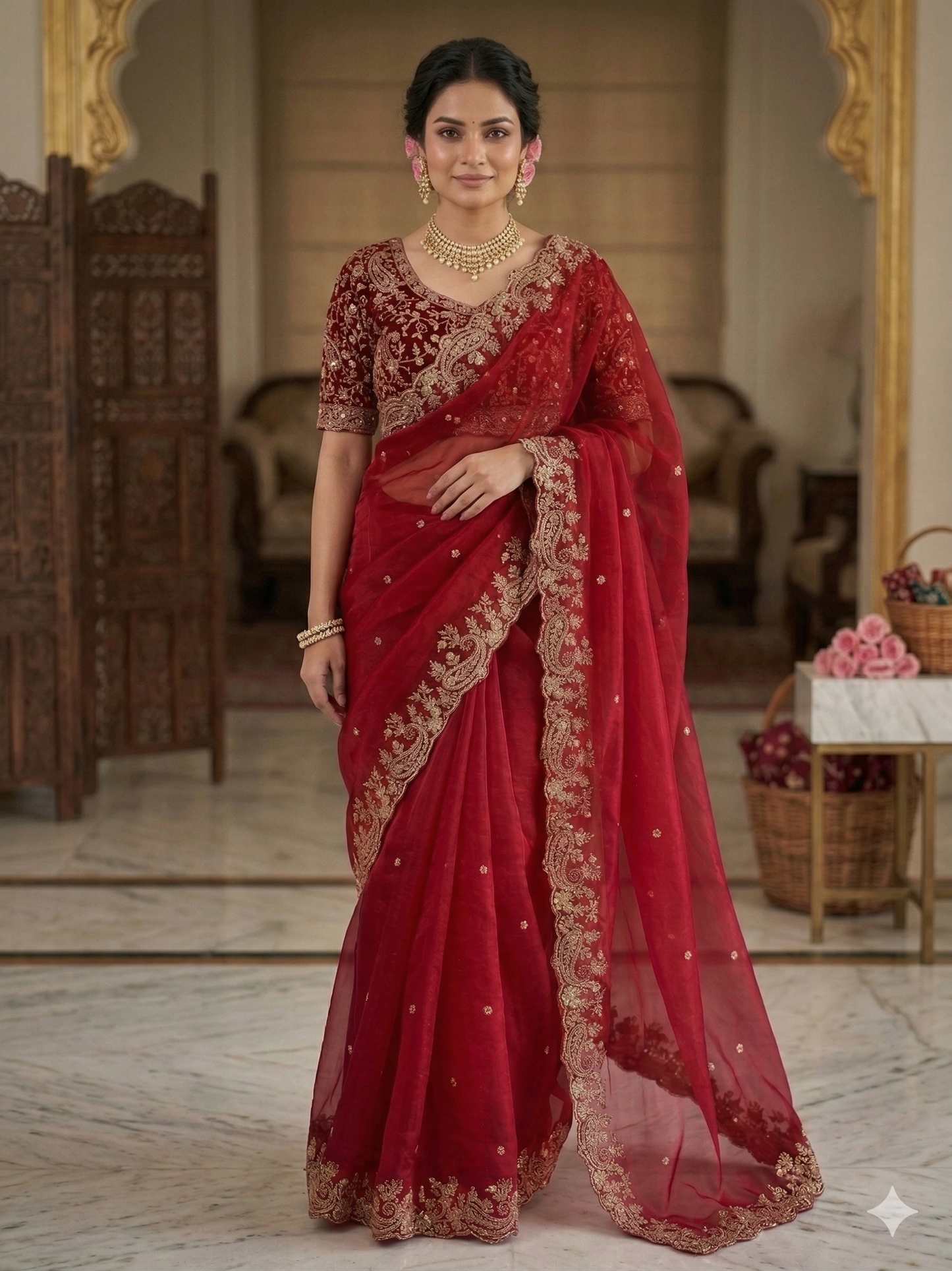 FENDY SATIN SAREE - Royal Red Elegance