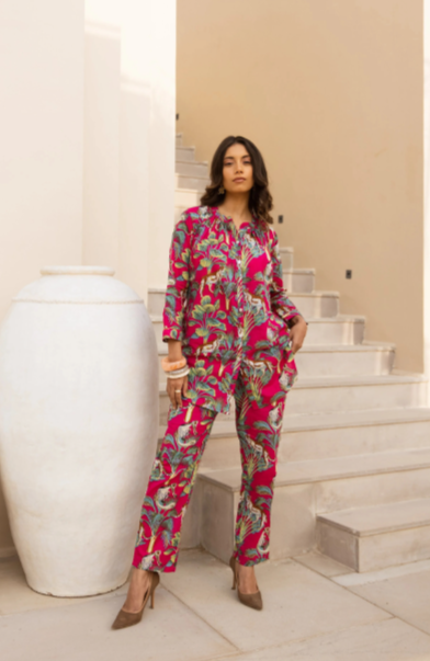 Tropical Safari Rayon Slub Co-ord Set