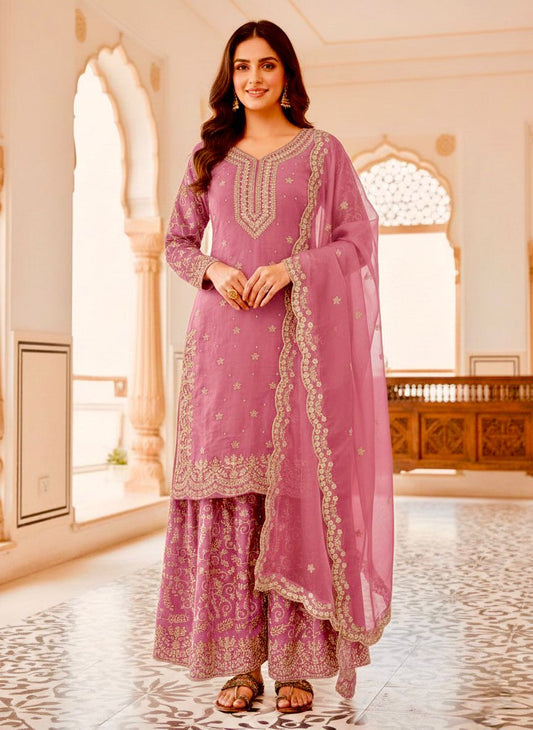 PREMIUM DESIGNER READYMADE TOP PLAZZO - PINK