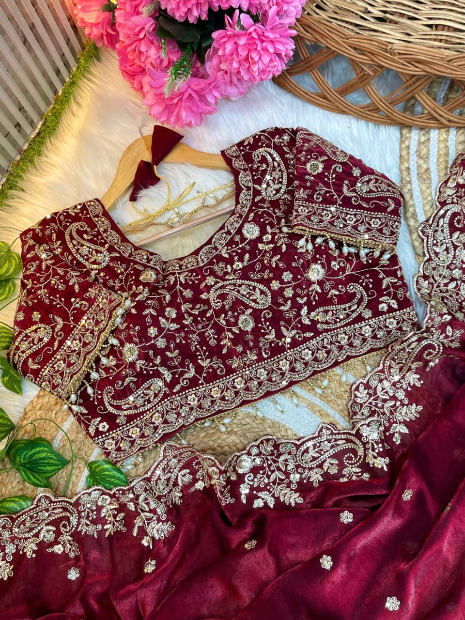 DESIGNER FENDY SATIN SAREE - MAROON