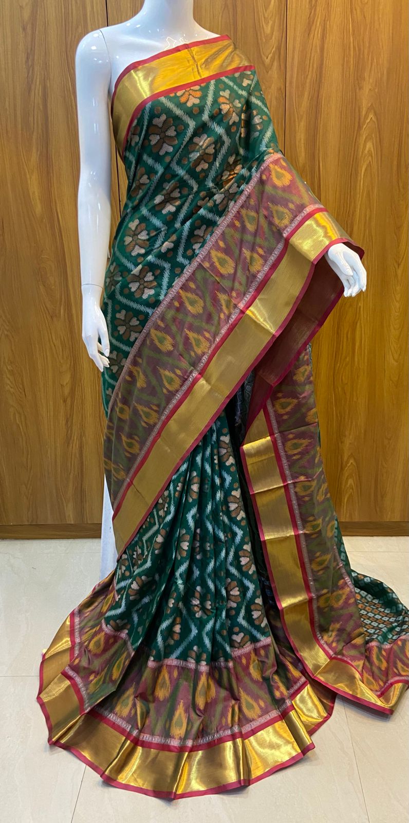 PATOLA COTTON SAREE - GREEN