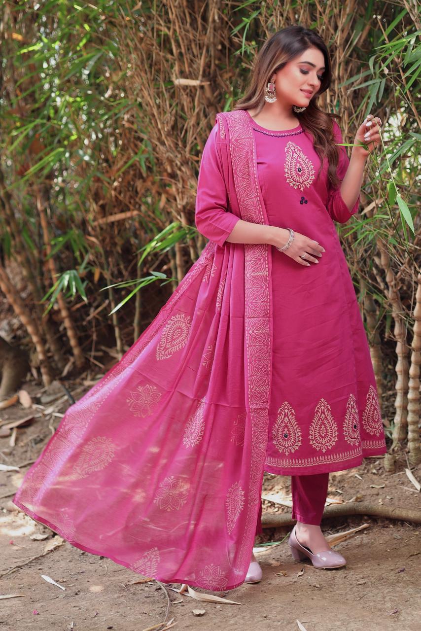 DESIGNER A-LINE KURTI PANT DUPATTA
