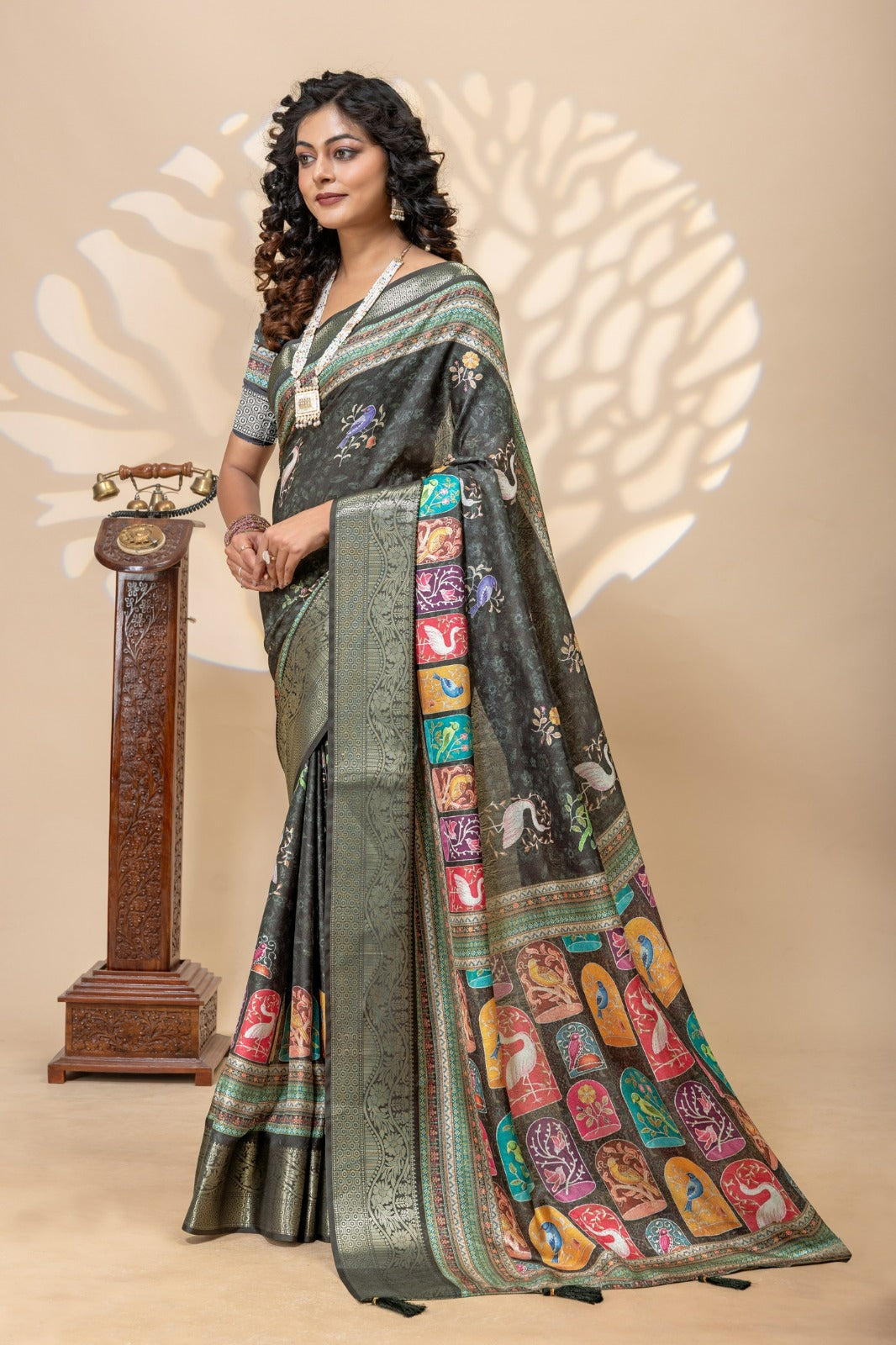 Marshmallow Silk Saree – Elegant Bird Motif Collection